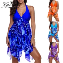 VGTOWN, новинка, цветочный принт, плюс размер, два предмета, купальник, танкини, наборы с шортами, женский купальник с лямкой через шею, купальный костюм, S-6XL