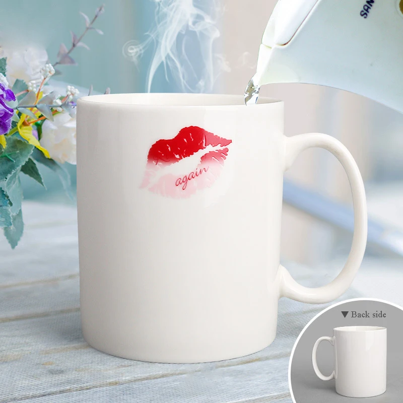 

Loves Style Kiss Mugs,Color Chameleon Mugs Heat Sensitive Cup Coffee Mug Drinkware Temperature Changing Red lip print Cup