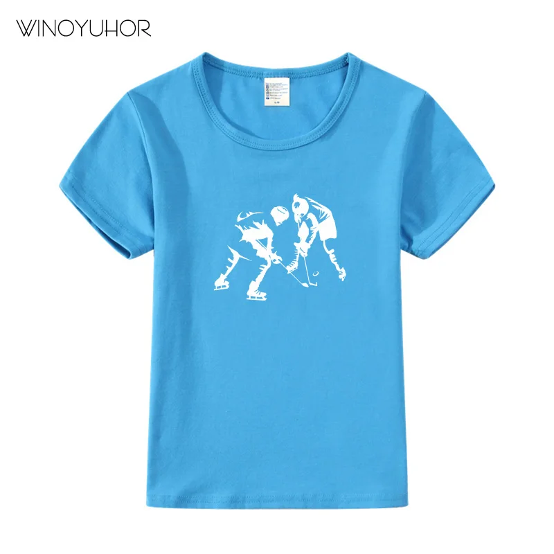 Хоккейный игрок для мальчиков и девочек, Детская футболка с короткими рукавами, летняя повседневная футболка, детские топы, футболки, одежда для малышей