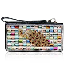 Véritable En Cuir Zipper Femmes Portefeuille Diamant Cristal de Haute Qualité Portefeuille En Cuir À Long femmes D’embrayage Portefeuilles Bling Bling