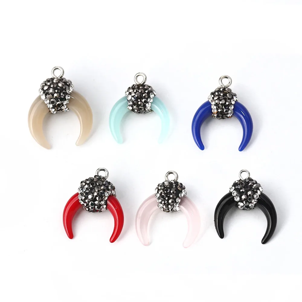 

Doreen Box Acrylic Boho Chic Pendants For Unisex Horn-Shaped Rhinestone 24mm x 19mm(1" x 6/8") - 21mm x 18mm( 7/8" x 6/8"), 2PCs