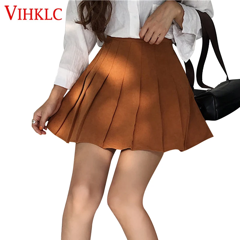 Summer American School Style Fashion Women elegant half Pleated mini