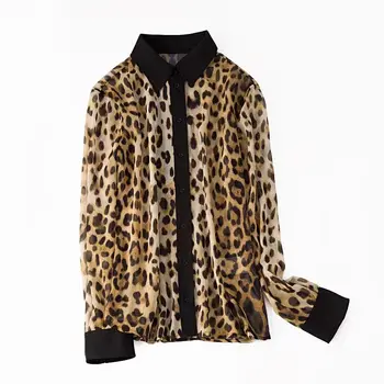 

New Women's Shirt Leopard Print Ladies Long Sleeve Turndown Collar Blouses And Shirts Top