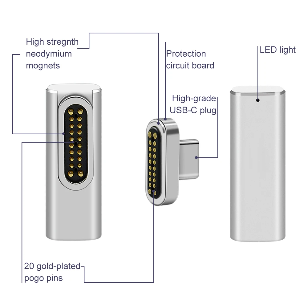 Поддержка высокое Скорость 100W с магнитным адаптером для Тип usb C для Pro 20-контактный Тип usb круглый кабель для зарядки разъем для Pixelbook/Matebook