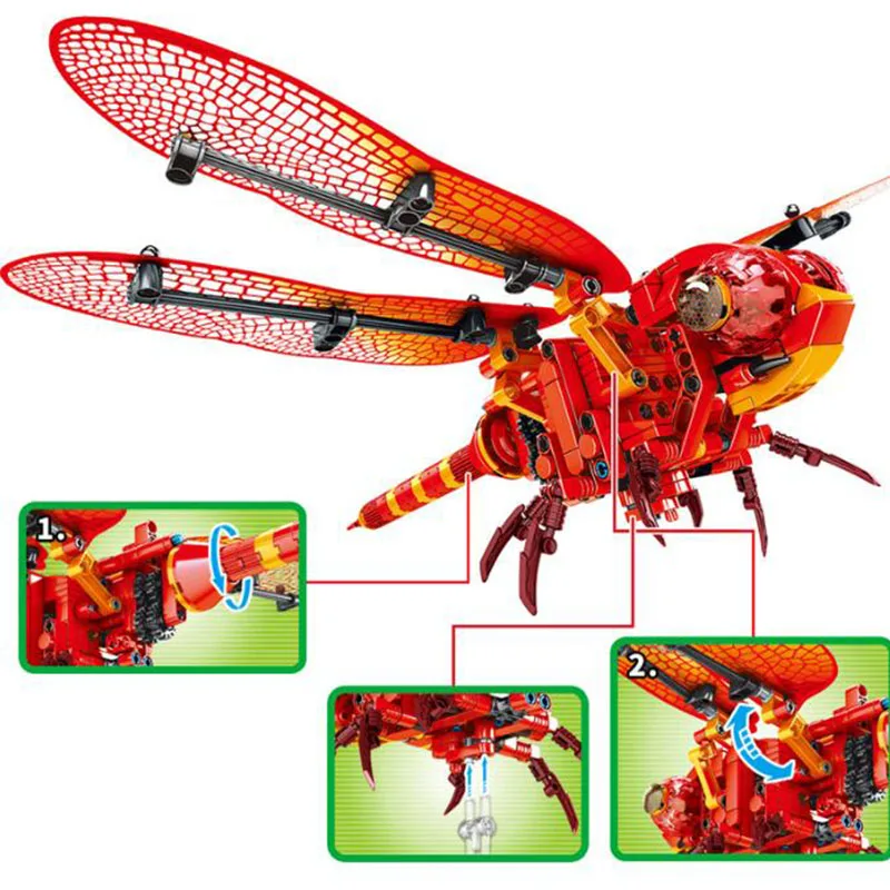 

330Pcs Simulated insect DIY Red Dragonfly Building Blocks Compatible Legoingly Technic Bricks kids Educational Toys for Children