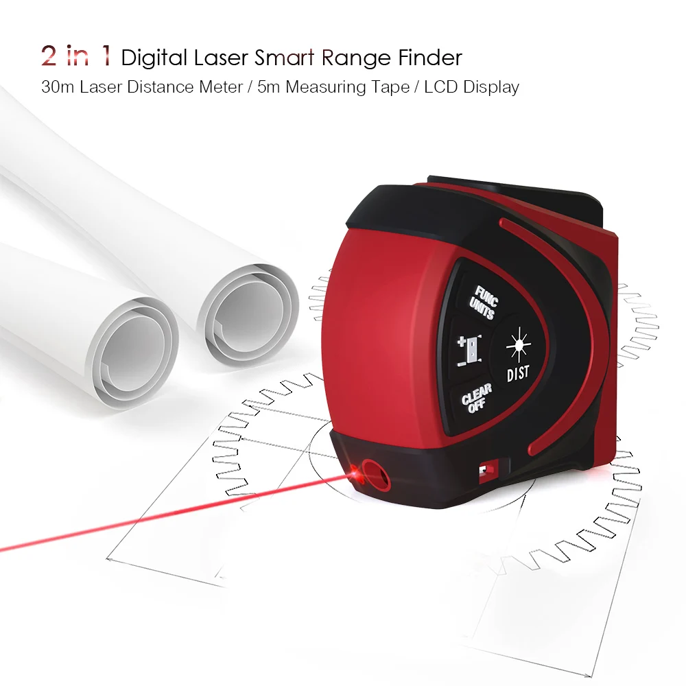 

2 In 1 Laser Rangefinder Handheld 5m Laser Tape Measure 30m Digital Distance Meter Area Volume Single Max Min Continuous Measure