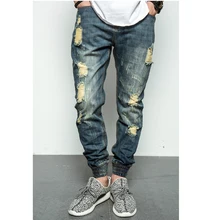 Quality Newest NEW fashion street mens destroyed jeans hole casual pants ankle cool jeans jogger damage jeans rock hiphop