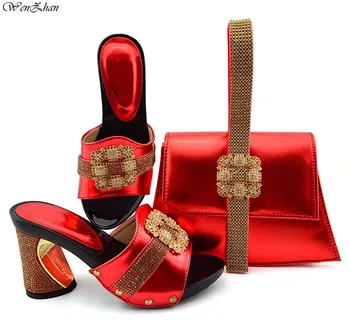 

Red Color African High Heel Shoes And Matching Bags Italian Style Italy High Quality African Wedding Shoes and Bag Set 9cm B94-5