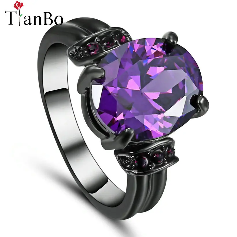 

TianBo Female Pink / Purple Oval Ring Fashion White & Black & Gold Colour Jewelry Wedding Size 8 Rings For Women Birthday Stone