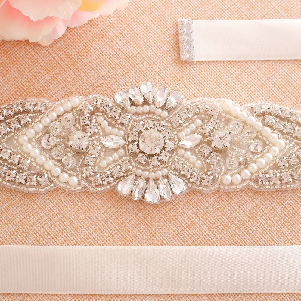 Exquisite Artificial Belts Crystal Rhinestone Pearl Beading Czech Stones Bridal Gown Sash Formal Wedding Evening Dress Belts