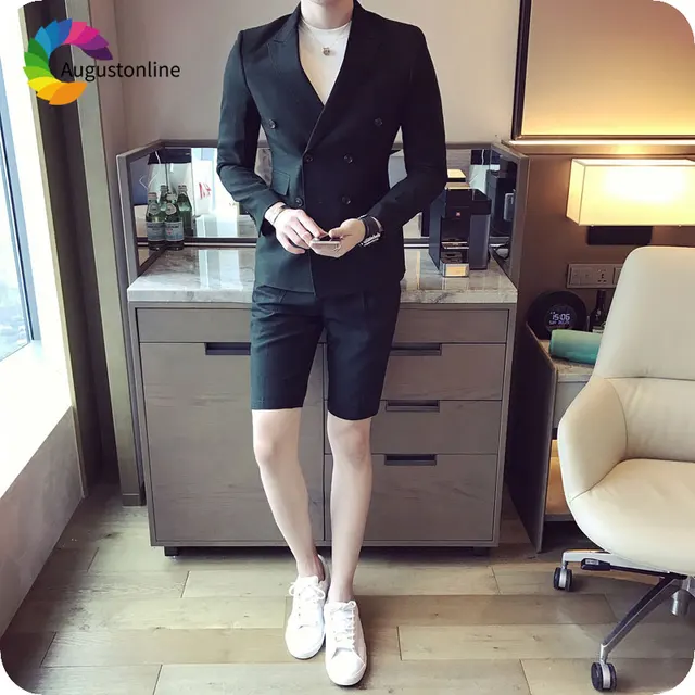 White Men Short Pants Suits for Weddings Casual Summer Male Blazer Slim