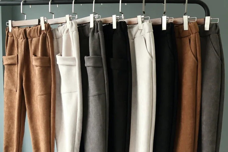 Skup Elastyczny, wysoki stan kobieta dna zimowe spodnie obcisłe jesienne capris kobiety zamszowe duża kieszeń spodnie typu marchewki spodnie casual kobieta