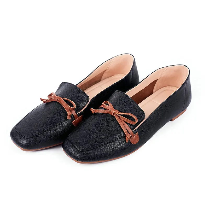 QUTAA/ г. Женская обувь повседневная Демисезонная обувь из искусственной кожи на плоской подошве в стиле ретро, с квадратным носком, с бантиком-бабочкой, без шнуровки, размеры 34-43
