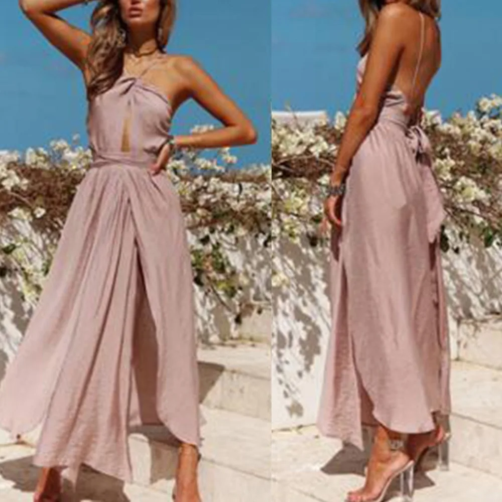 

Women's Dress Casual 2019 Fashion Dresses Sexy Holiday Party Summer Hanging Neck Strapless Halter Tube Top Dress 19March27