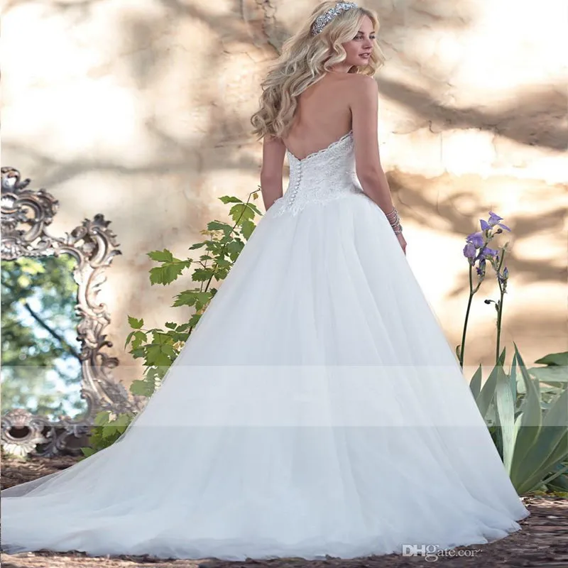 Free Shipping Dreamy Lace Tulle Combine Ball Gown Wedding Dress Lace Bodice Billowing Tulle Skirt Sweetheart Detachable Cap-Sleeves_