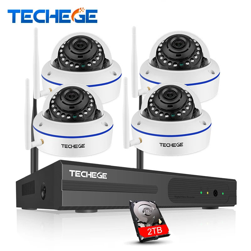 

Techege 4CH Wireless NVR 960P Audio Record CCTV WiFi System 1.3MP indoor Vandalproof IP Camera Security Video Surveillance Kit