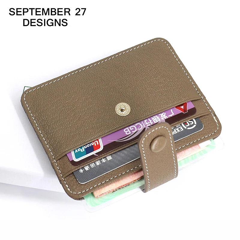 Mini billetera de piel de oveja para mujer, cartera pequeña de cuero con broche, monedero informal, tarjetero de identificación/Autobús|Tarjeteros| - AliExpress