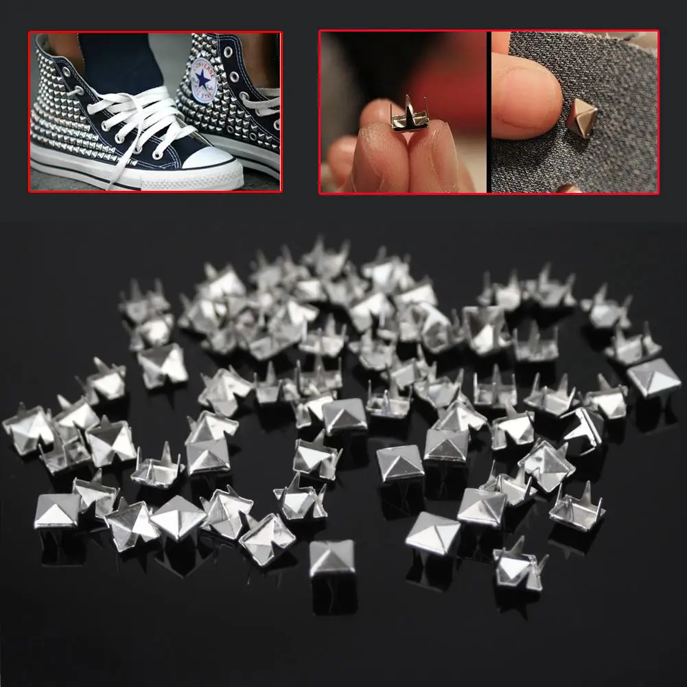 200pcs Punk Rock 7MM Pyramid Studs Spot Nickel Silver Spike Shoes Bags