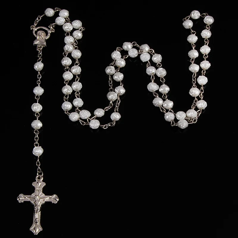 Catholic Rosary Necklace Beads Catholic Rosary Necklace Long White