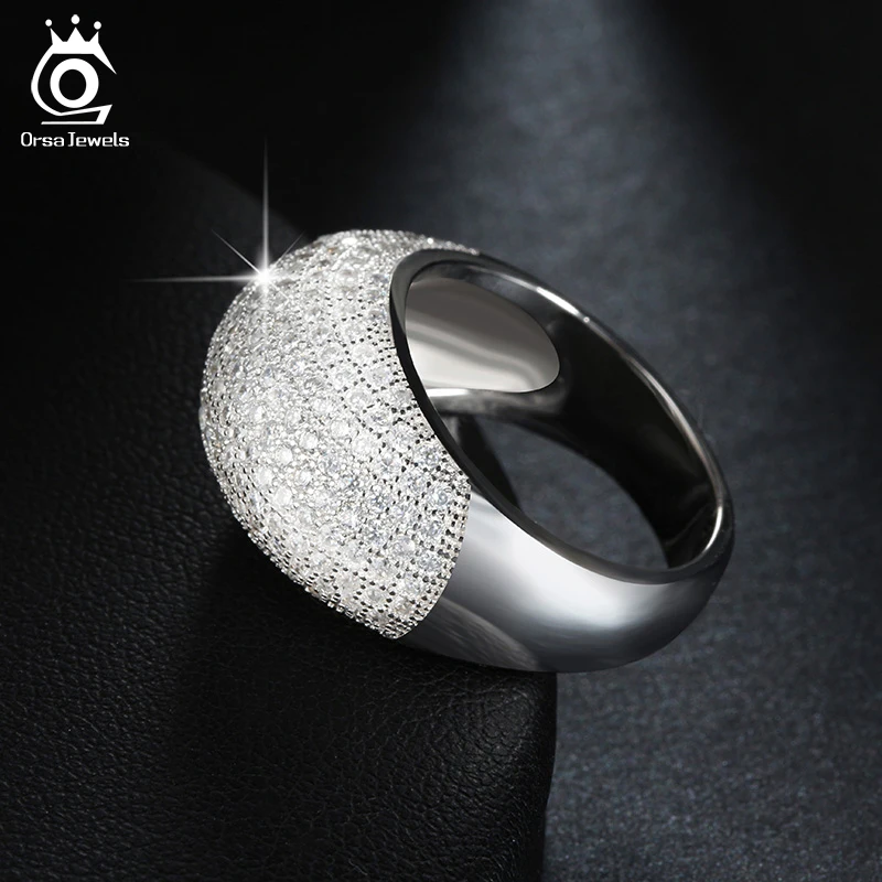 ORSA JEWELS Luxury Wedding Band Engagement CZ Ring Paved 196 Pieces AAA Austrian Cubic Zirconia Fashion Jewelry for Women OR123
