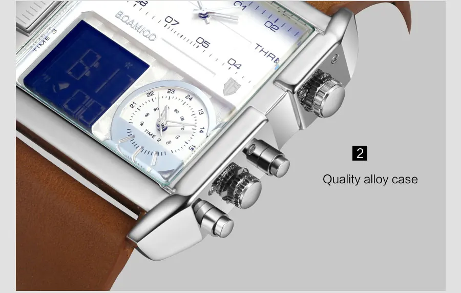 Jolie Montre en Cuir Numerique Analogique Avec 3 Fuseaux Horaires Jolie Montre en Cuir Numerique Analogique Avec 3 Fuseaux Horaires
