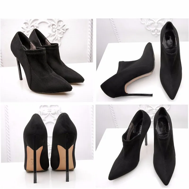 

Europe and the United States autumn new metal stiletto boots ultra high with frosted pointed bare boots women's boots