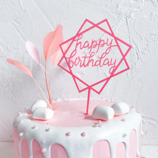 Acrylic Cake Topper Baking Pink Black Gold Happy Birthday Cake