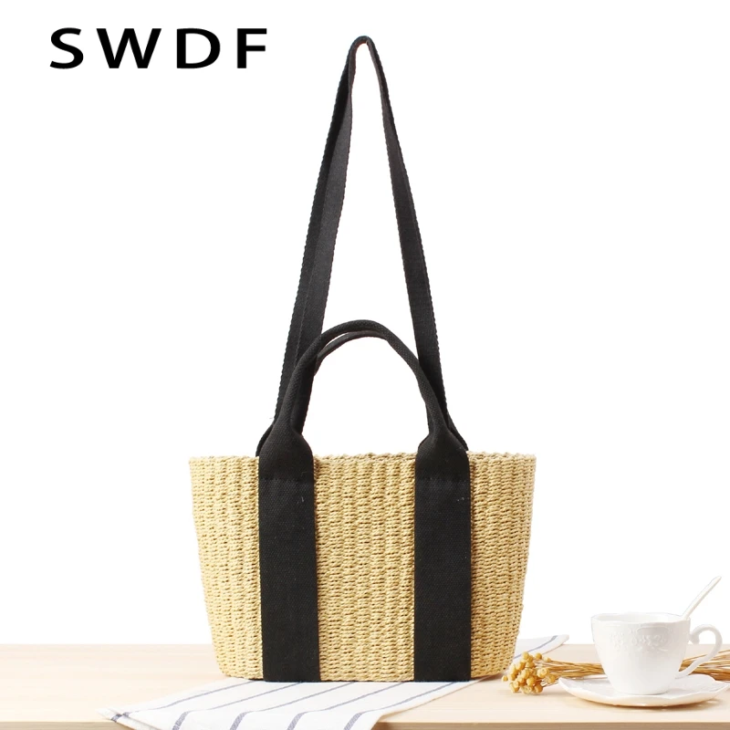 

SWDF Beach Shoulder Bucket Bag Drawstring Women's Straw Tote Bag Hollow Knitting Bag Crossbody Bag Ladies Handbag Drop Shipping