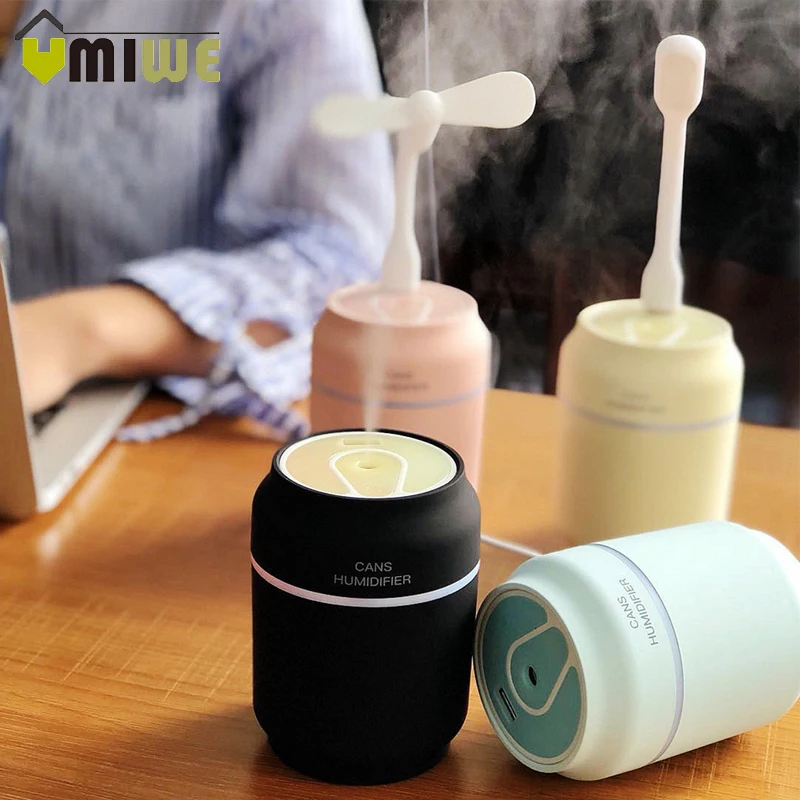 

3 in 1 Mini Cans Humidifier Mist Maker Car Portable USB Air Humidifier with LED Night Light and Fan for Home Office Car Bedroom