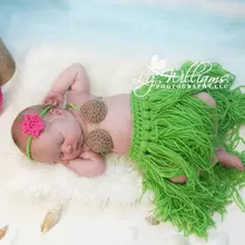 Вязаная крючком юбка с кокосовым топом и повязкой на голову для новорожденных, реквизит для фото новорожденных реквизит для фотосъемки NB-12 месяц