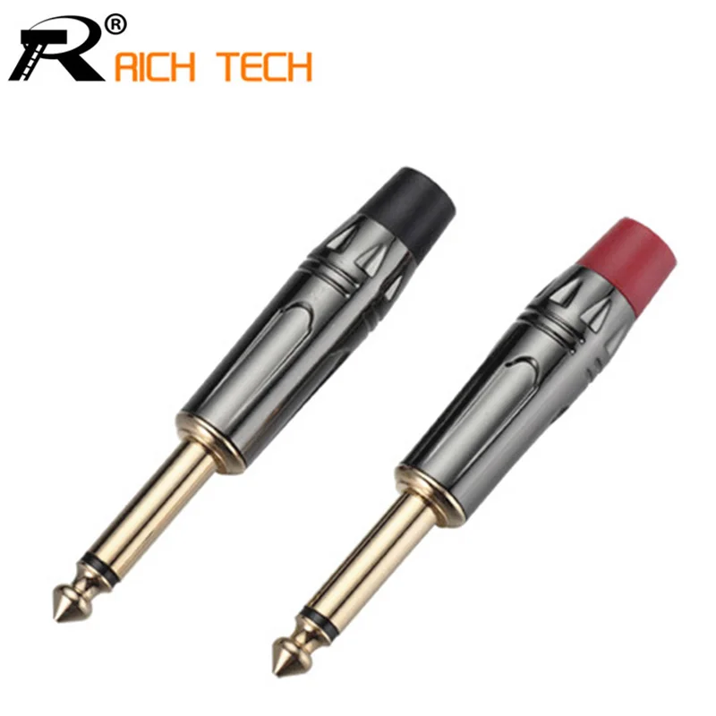 

10pcs/5pairs Jack 6.35 Luxury Gunmetal Microphone Plug Speaker Connector 6.35mm Mono Plug Assembly Black & Red