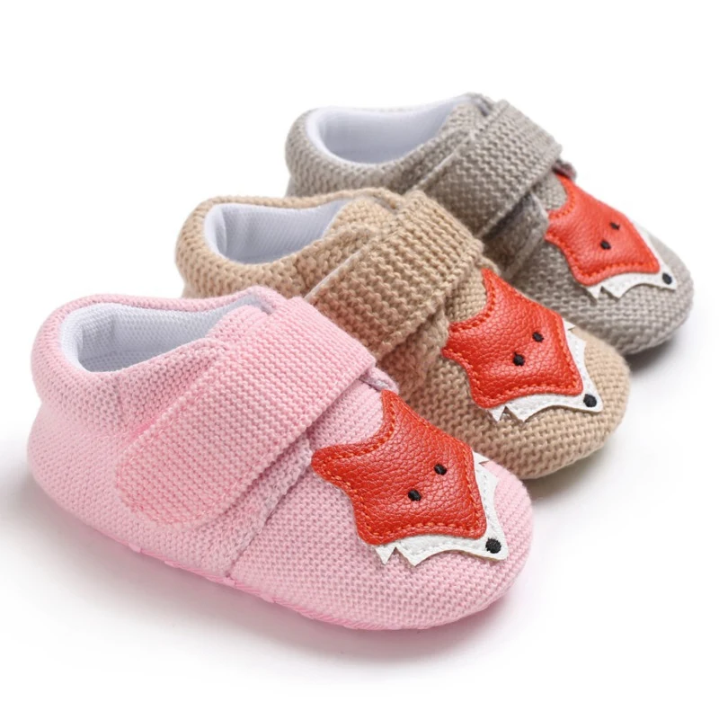Детская обувь для новорожденных девочек и мальчиков с мягкой подошвой; милая обувь для малышей с лисой; тапочки для первых шагов; нескользящие кроссовки; парусиновая детская обувь