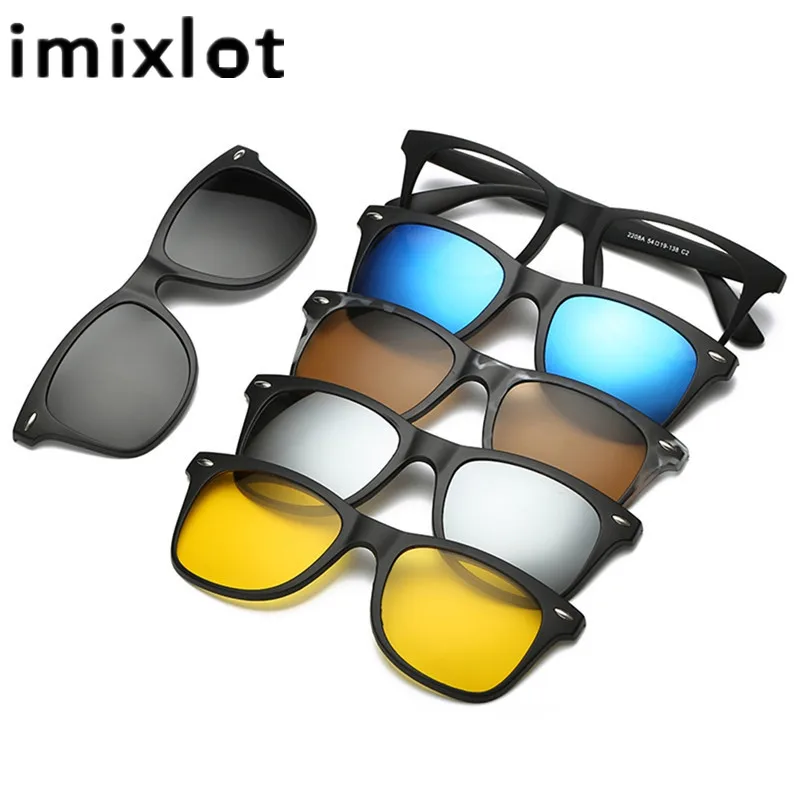 

IMIXLOT Polarized Magnetic Glasses Spectacle Frame 5 PCS Clip On Sunglasses Men Women Male Driving Myopia Optical