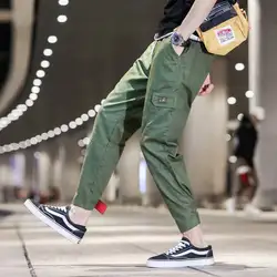 2019 сезон: весна–лето для отдыха штаны карго с множеством карманов брюк Для мужчин скейтборд корейский мода Халлен волшебный галстук брюки