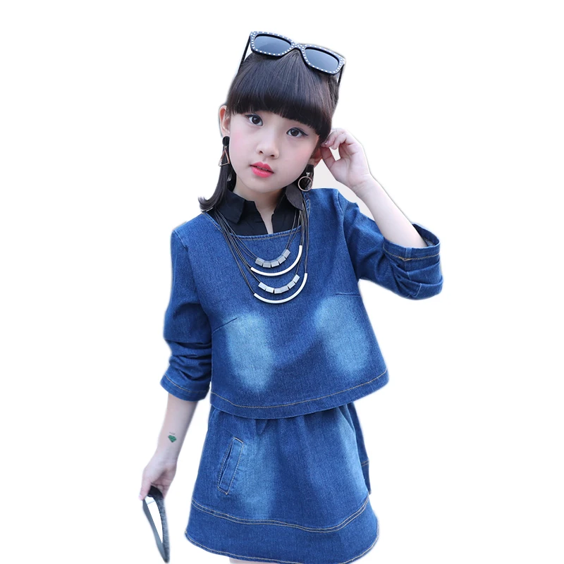 

Kids Clothes for Girls 5 7 9 11 13 Years Denim Coat Children Skirts Set Three Querter Sleeve Baby Girls Set Skirt + Jacket