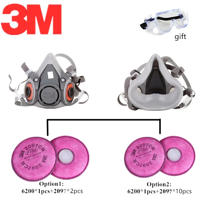 

3M 6200 2097 Gas Mask Anti-particle Organic Vapor Filters Paint Weld Industrial Dust-proof Coolflow Valve Protective Respirator