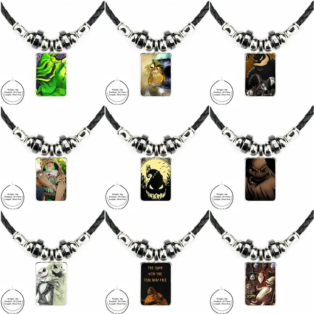 

Oogie Boogie Glass Cabochon Necklace Pendant Customizable Black Leather Bead Pendant Necklace Jewelry For Girls Statement Maxi