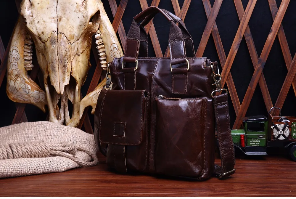 Известный Мода 100% из натуральной кожи Для мужчин Портфели Tote плеча Курьерские сумки Для мужчин Бизнес ноутбук сумка мужской Crossbody сумка