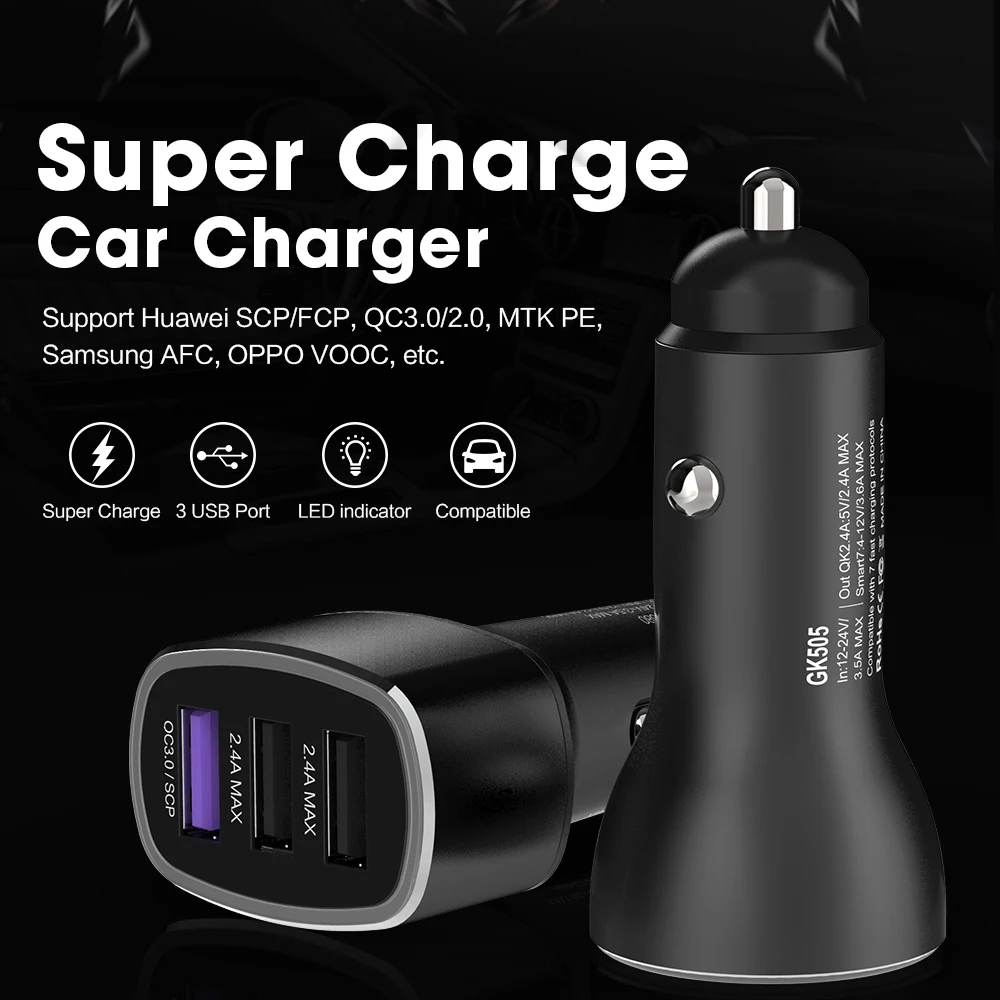 Автомобильное зарядное устройство SIKAI Quick Charge 3 0 с разъемом USB для iPhone Xiaomi Huawei Samsung