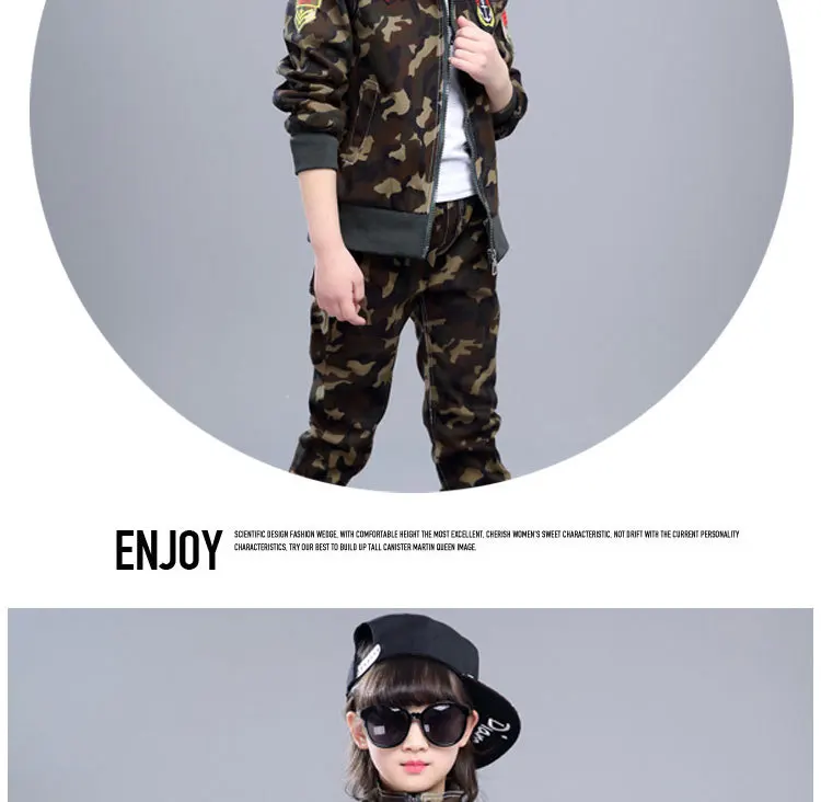 Розничная, детский Камуфляжный костюм 2 предмета, весенне-осенний военный костюм для мальчиков и девочек, детская спортивная армейская форма, одежда B183