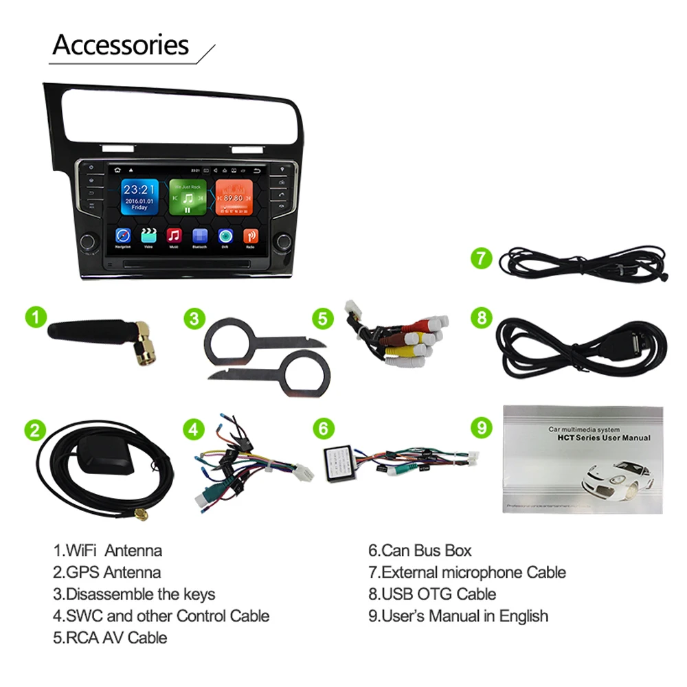  Eunavi Octa Core 9'' Android 9.0 4GB RAM Car Radio GPS Player for VW GOLF 7 golf7 2013-2017 head un