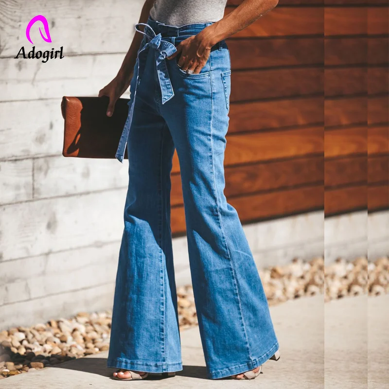 

High Waist Jeans for Women 2019 Slim Stretch Denim Bodycon Sashes Bandage Skinny Push Up Flare Pants Office Lady Jeans Woman