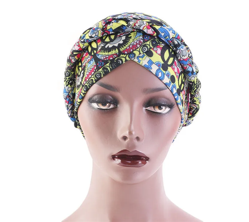 New Ethnic Style Twist Braid Turban Cap Bohemian Print Muslim Hat Women Bandanas Headwear Hair Accessories Headscarf Hijab