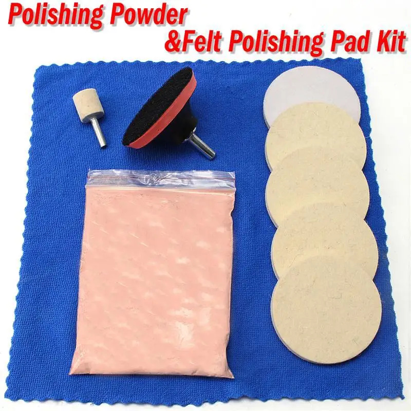 10Pcs Glass Scrach Remover Cerium Oxide Polishing Powder + 5'' Wheel Pad Kit Car/Watch Polishing Accessories Power Tool grits polishing pad masking tape powder kit set 20pcs set watch glass cleaning scratch 47mm 12mm sanding paper