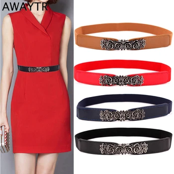 

Awaytr Fashion Belt For Women Wild Imitation Rose Leather Retro Cummerbund Waist Belt Female Waistband Women Belt Accessories