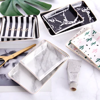 

INS Ceramics Storage Trays Nordic Marble Pattern Simple Table Dessert Jewelry Office Desktop Snack Dish Decoration Organizer