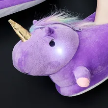 Милые Стильные домашние тапочки с героями мультфильмов для взрослых; Chausson Licorne; милые зимние светящиеся домашние тапочки с единорогом для маскарада