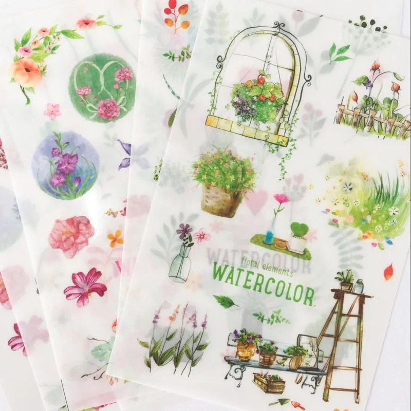 

Green plant flower fresh watercolor wind sticker hand account sticker mobile phone album sticker DIY sticker PVC sticker 6