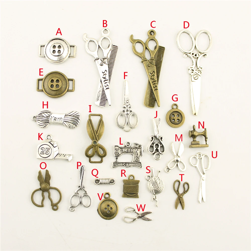 

3pcs Tailor Line Scissors Button Barber Charms Pendant Diy Jewelry Making Handmade Bracelet Necklace Key Chain Bag Accessories