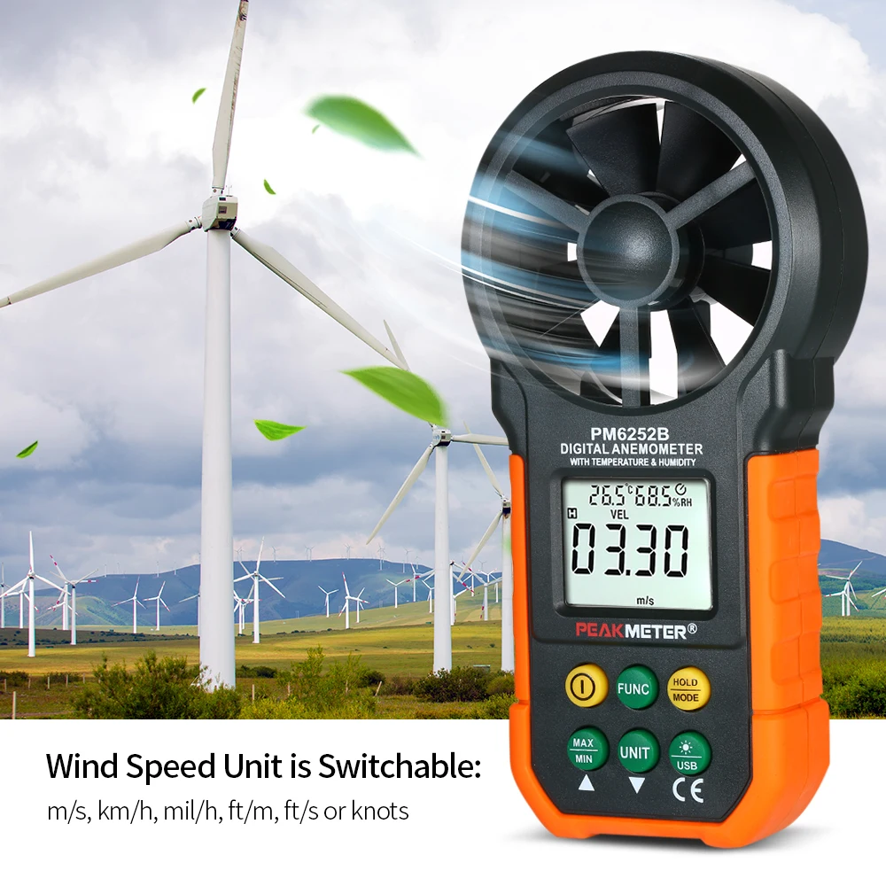 Anemeter RPM цифровой датчик скорости ветра USB измеритель объем воздуха температура